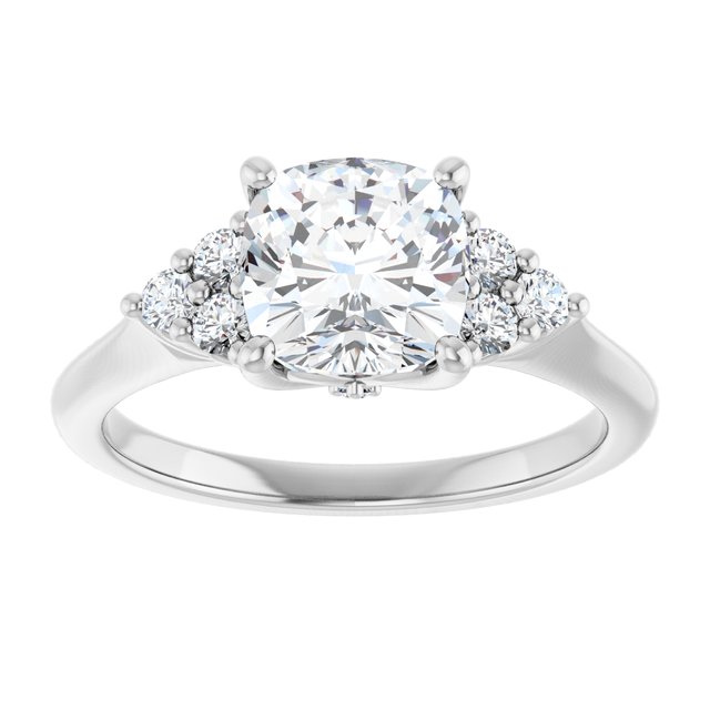 14K white gold 2CT Cushion Diamond Cluster Accent Stone Engagement Ring Setting variant--Cushion variant--4CT variant--14K-white-gold