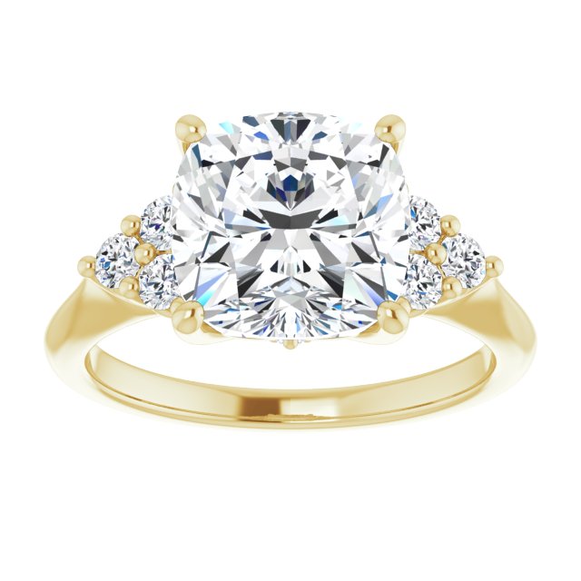 14K yellow gold 4CT Cushion Diamond Cluster Accent Stone Engagement Ring Setting variant--Emerald variant--2CT variant--14K-yellow-gold