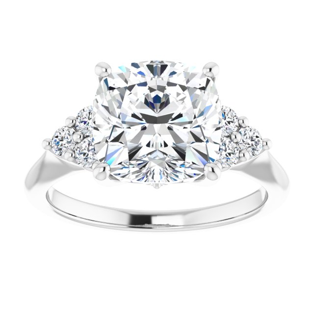 14K white gold 4CT Cushion Diamond Cluster Accent Stone Engagement Ring Setting variant--Emerald variant--2CT variant--14K-white-gold