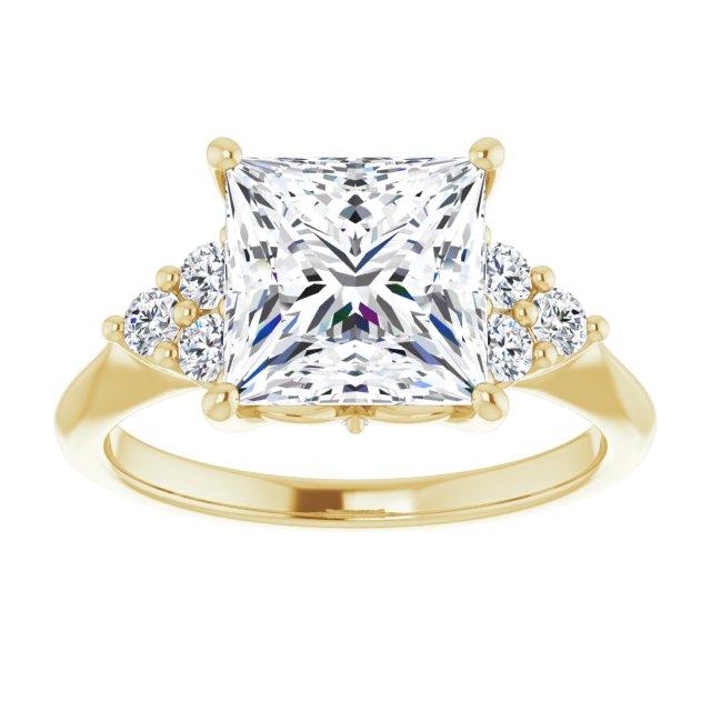 14K yellow gold 3CT Square Diamond Cluster Accent Stone Engagement Ring Setting variant--Asscher variant--1CT variant--14K-yellow-gold