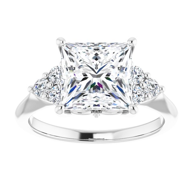 14K white gold 3 CT Square Diamond Cluster Accent Stone Engagement Ring Setting