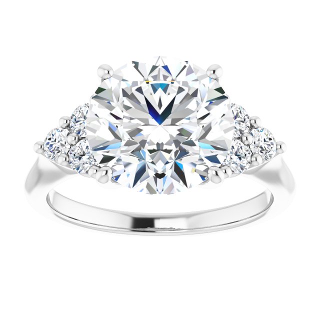14K white gold 4CT Round Diamond Cluster Accent Stone Engagement Ring Setting variant--Round variant--2CT variant--14K-white-gold