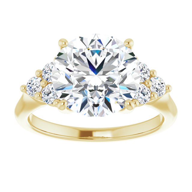 14K yellow gold 4CT Round Diamond Cluster Accent Stone Engagement Ring Setting variant--Round variant--2CT variant--14K-yellow-gold