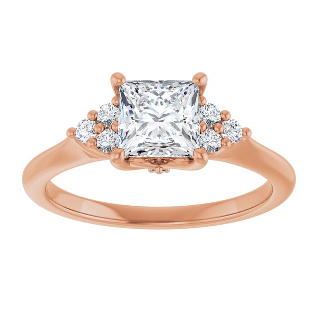 14K rose gold 1CT Square Diamond Cluster Accent Stone Engagement Ring Setting variant--Square variant--3CT variant--14K-rose-gold