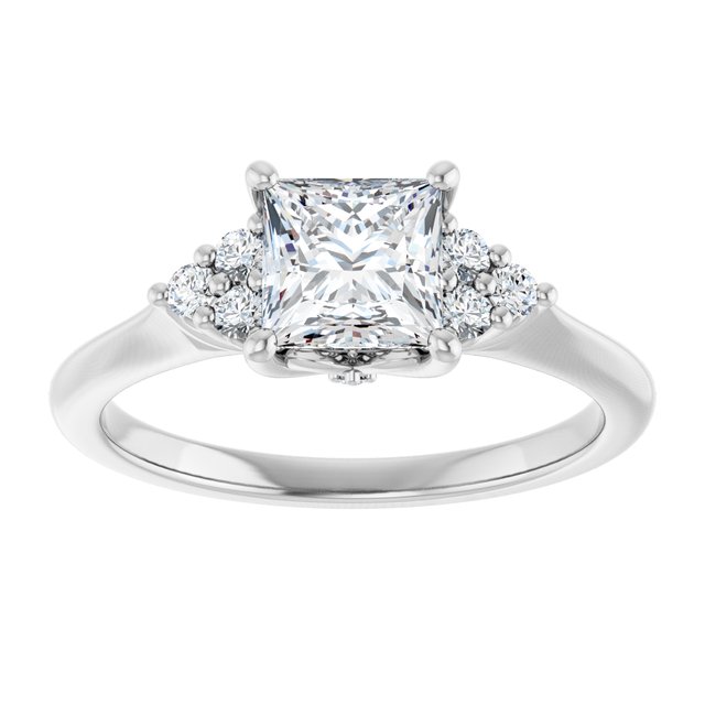 14K white gold 1CT Square Diamond Cluster Accent Stone Engagement Ring Setting variant--Square variant--3CT variant--14K-white-gold