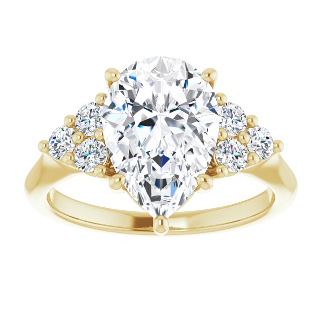 14K yellow gold 3CT Pear Diamond Cluster Accent Stone Engagement Ring Setting variant--Pear variant--1CT variant--14K-yellow-gold