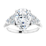 14K white gold 3CT Pear Diamond Cluster Accent Stone Engagement Ring Setting variant--Pear variant--1CT variant--14K-white-gold