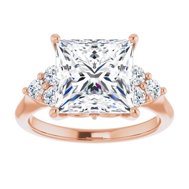 14K rose gold 4CT Square Diamond Cluster Accent Stone Engagement Ring Setting variant--Asscher variant--2CT variant--14K-rose-gold