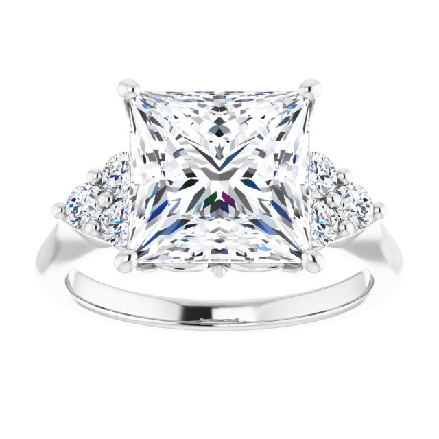 14K white gold 4CT Square Diamond Cluster Accent Stone Engagement Ring Setting variant--Asscher variant--2CT variant--14K-white-gold