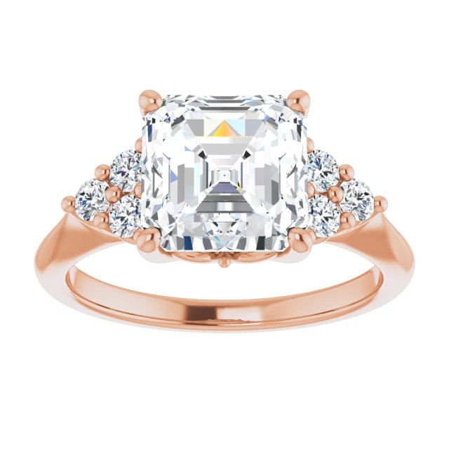 14K rose gold 3CT Asscher Diamond Cluster Accent Stone Engagement Ring Setting variant--Cushion variant--1CT variant--14K-rose-gold