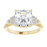 14K yellow gold 3CT Asscher Diamond Cluster Accent Stone Engagement Ring Setting variant--Cushion variant--1CT variant--14K-yellow-gold
