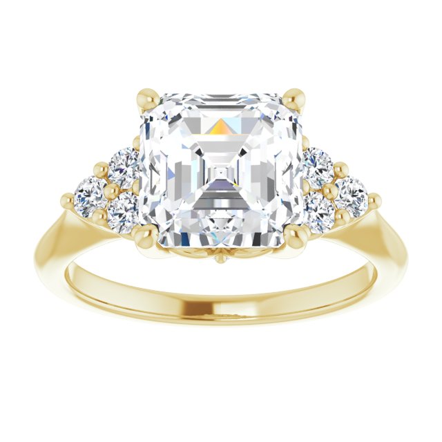 14K yellow gold 3CT Asscher Diamond Cluster Accent Stone Engagement Ring Setting variant--Cushion variant--1CT variant--14K-yellow-gold