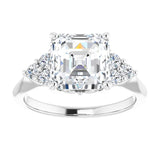 14K white gold 3CT Asscher Diamond Cluster Accent Stone Engagement Ring Setting variant--Cushion variant--1CT variant--14K-white-gold