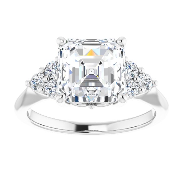 14K white gold 3CT Asscher Diamond Cluster Accent Stone Engagement Ring Setting variant--Cushion variant--1CT variant--14K-white-gold