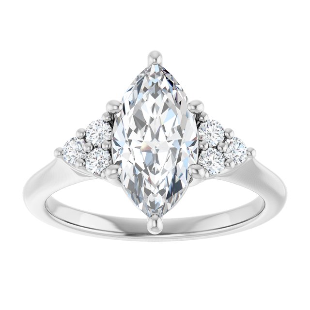 14K white gold 2CT Marquise Diamond Cluster Accent Stone Engagement Ring Setting variant--Marquise variant--2CT variant--14K-white-gold