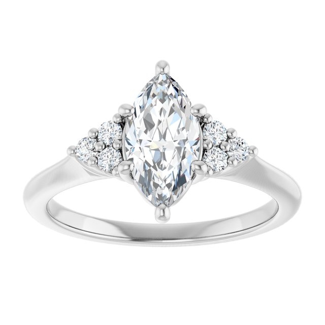 14K white gold 1CT Marquise Diamond Cluster Accent Stone Engagement Ring Setting variant--Marquise variant--2CT variant--14K-white-gold