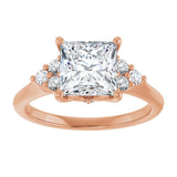 14K rose gold 2CT Square Diamond Cluster Accent Stone Engagement Ring Setting variant--Square variant--4CT variant--14K-yellow-gold