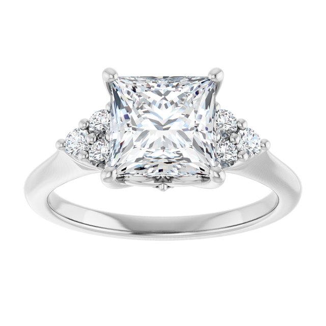 14K white gold 2CT Square Diamond Cluster Accent Stone Engagement Ring Setting variant--Square variant--4CT variant--14K-white-gold
