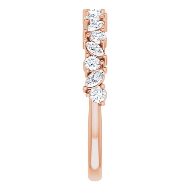 Nouveau diamond ring in rose gold, side view showing band width and diamond placement variant--14K-rose-gold variant--Diamond-Lab variant--Diamond-Nat
