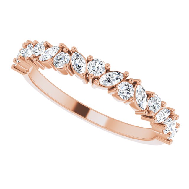 Art Nouveau diamond ring in rose gold, angled view showing light play on marquise diamonds variant--14K-rose-gold variant--Diamond-Lab variant--Diamond-Nat