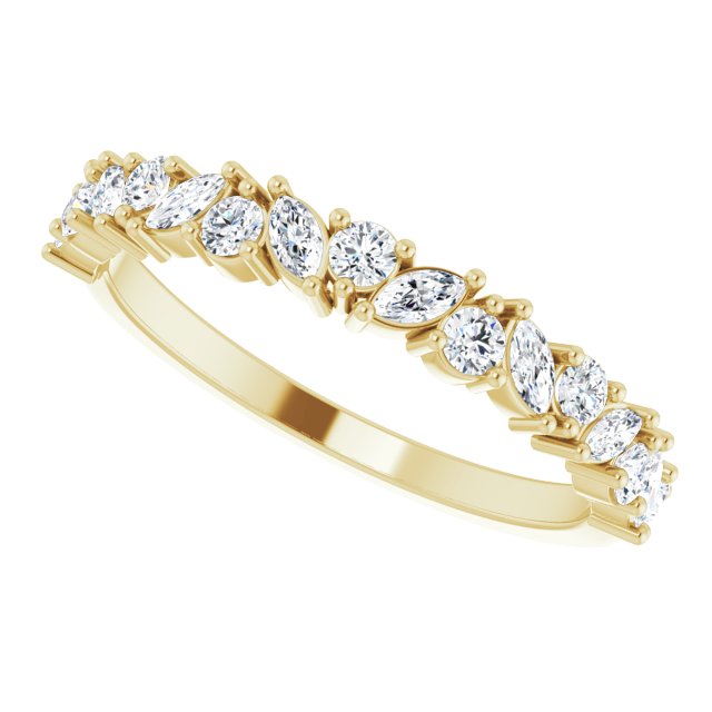 Nouveau diamond band in 14K yellow gold, front view of scrolling diamond design variant--14K-yellow-gold variant--Diamond-Lab variant--Diamond-Nat