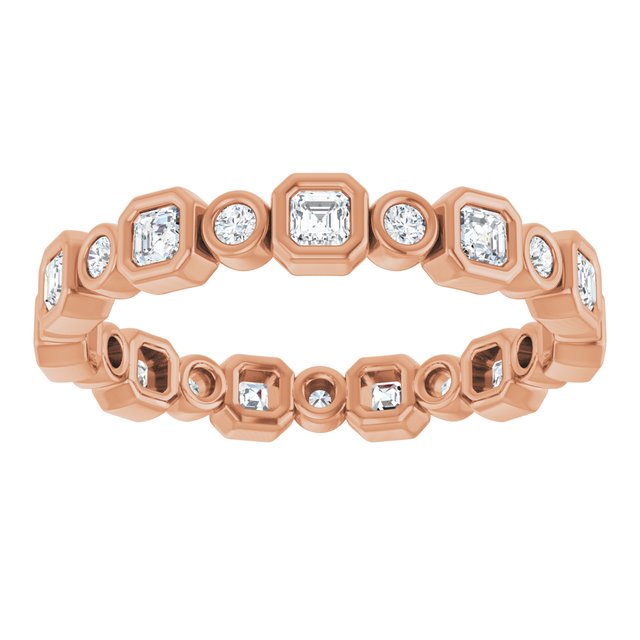 14K rose gold .75CT Asscher Bezel-set Diamond Eternity Band variant--Asscher variant--3mm variant--14K-yellow-gold