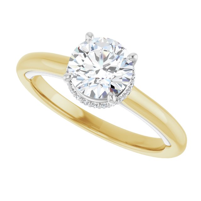 Modern hidden halo ring setting for 1–2 carat center stone/white-gold/white-gold variant--Round variant--1CT variant--14K-yellow/white-gold