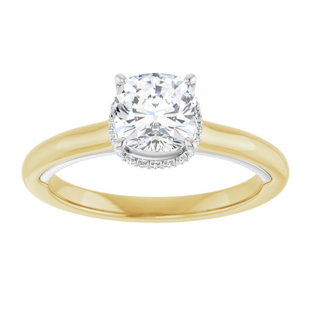 14K yellow/white gold 1CT Cushion Diamond Halo-Style Engagement Ring/white-gold/white-gold variant--Cushion variant--1CT variant--14K-yellow/white-gold