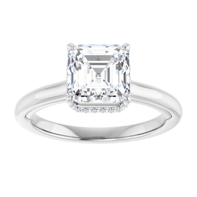 14K white gold 2CT Asscher Diamond Halo-Style Engagement Ring variant--Asscher variant--2CT variant--14K-white-gold
