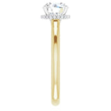 Hidden halo engagement ring profile view in 14K gold
