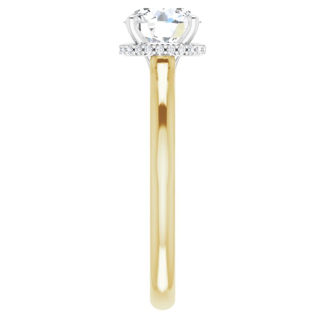 Hidden halo engagement ring profile view in 14K gold