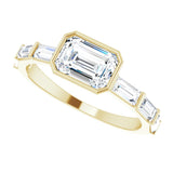 Bezel engagement ring setting with side baguette diamonds variant--Emerald variant--14K-yellow-gold variant--Diamond-Lab