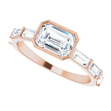 Architectural engagement ring setting in gold variant--Emerald variant--14K-rose-gold variant--Diamond-Lab