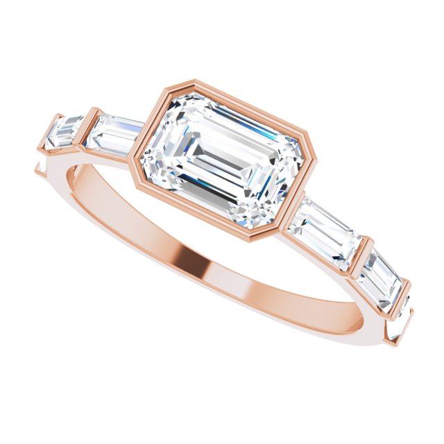 Architectural engagement ring setting in gold variant--Emerald variant--14K-rose-gold variant--Diamond-Lab