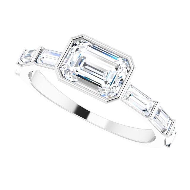 Minimal East West diamond ring setting variant--Emerald variant--14K-white-gold variant--Diamond-Lab