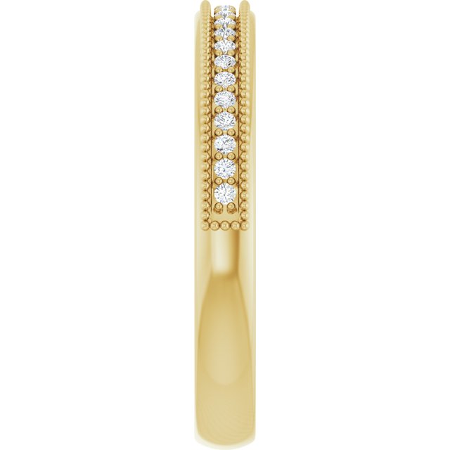 Milgrain diamond band in yellow gold, showing prong detail yellow gold variant--14K-yellow-gold