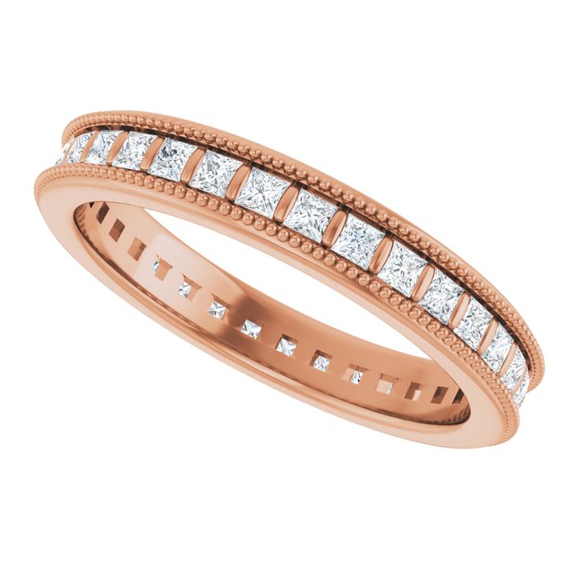 Milgrain square diamond eternity band, detail view variant--Square variant--14K-rose-gold variant--Diamond-Lab variant--Diamond-Nat