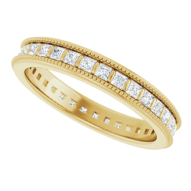 Milgrain square diamond eternity band, alternate angle variant--Square variant--14K-yellow-gold variant--Diamond-Lab variant--Diamond-Nat