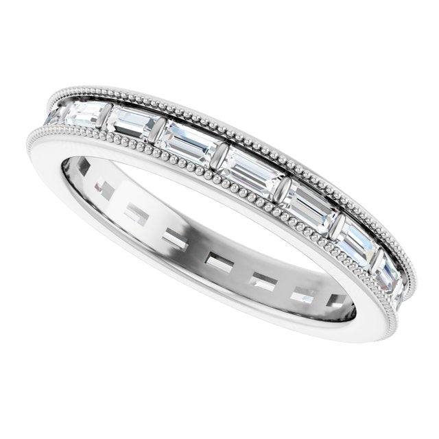 Milgrain diamond eternity band with baguette diamonds variant--Baguette variant--14K-white-gold variant--Diamond-Lab variant--Diamond-Nat variant--Platinum