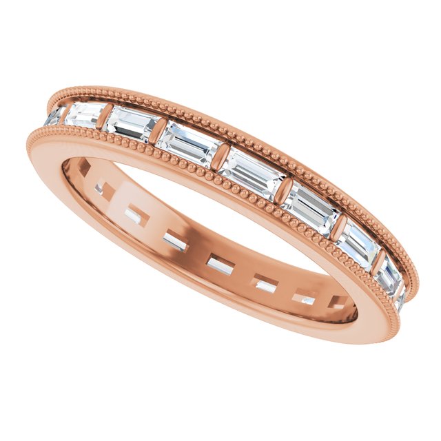 Milgrain baguette eternity band, three-quarter view variant--Baguette variant--14K-rose-gold variant--Diamond-Lab variant--Diamond-Nat