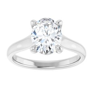 14K White 9x7 mm Oval Solitaire Engagement Ring Mounting