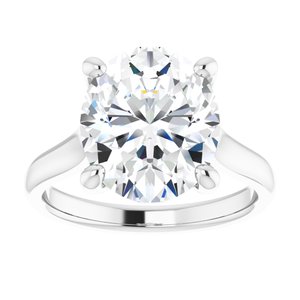 14K White 12x10 mm Oval Solitaire Engagement Ring Mounting