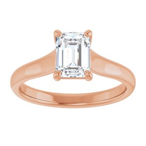 14K Rose 7x5 mm Emerald Solitaire Engagement Ring Mounting