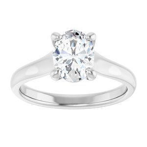 14K White 8x6 mm Oval Solitaire Engagement Ring Mounting