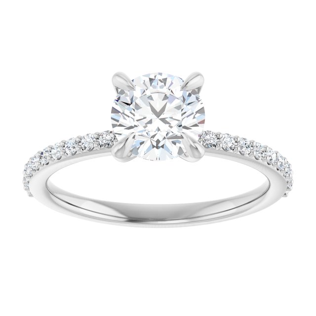 14K White  6.5 mm Round Engagement Ring Mounting