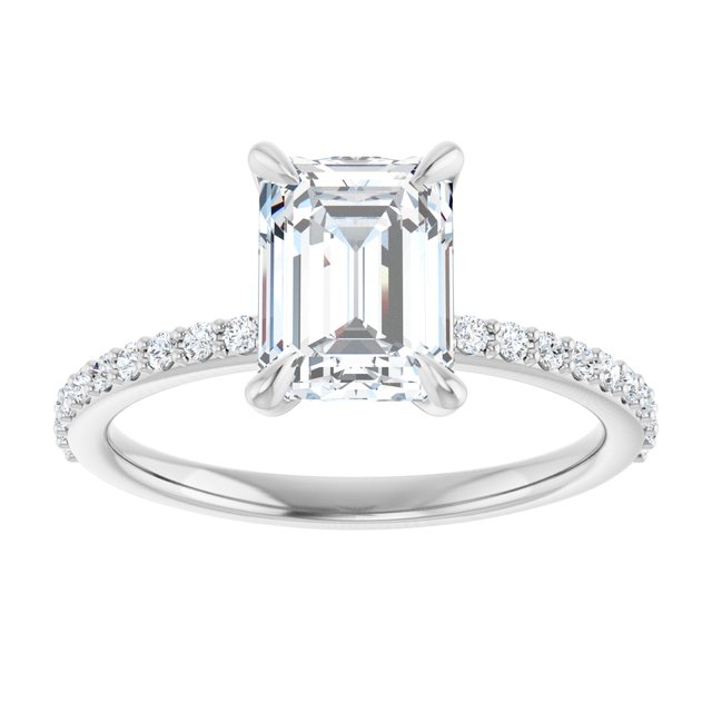 14K White 8x6 mm Emerald Engagement Ring Mounting variant--Emerald variant--2CT variant--14K-white-gold