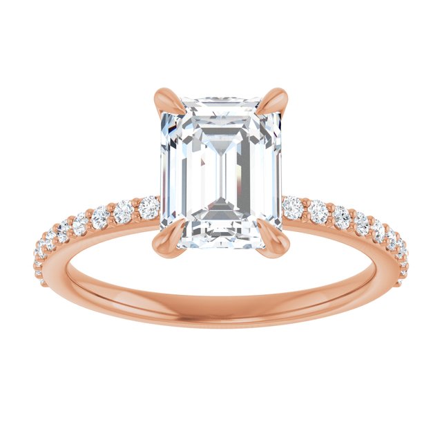 14K Rose 8x6 mm Emerald Engagement Ring Mounting variant--Emerald variant--2CT variant--14K-rose-gold