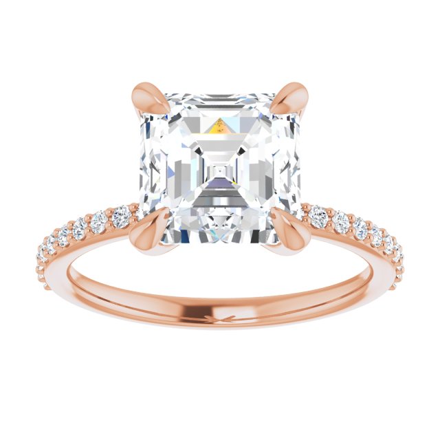 14K Rose 8 mm Asscher Engagement Ring Mounting variant--Asscher variant--3CT variant--14K-rose-gold