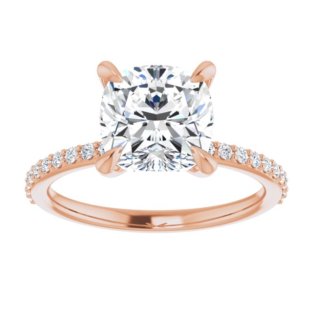 14K Rose 8 mm Cushion Engagement Ring Mounting variant--Cushion variant--3CT variant--14K-rose-gold