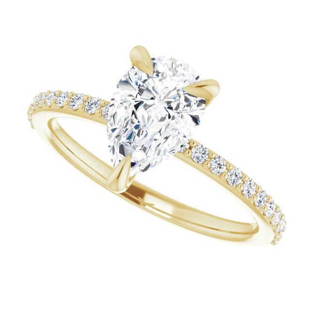 Diamond accented claw-prong engagement ring setting in 14K rose gold variant--Pear variant--2CT variant--14K-yellow-gold